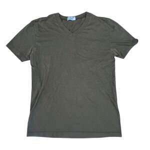 Helmut Lang Mens Vintage V-Neck T-Shirt Olive Green Made in Japan Size M Cotton